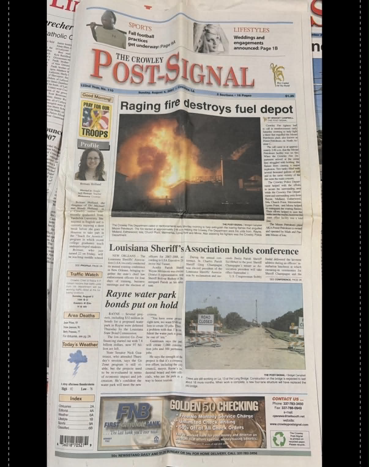 Crowley Post-Signal front page featuring fire photography