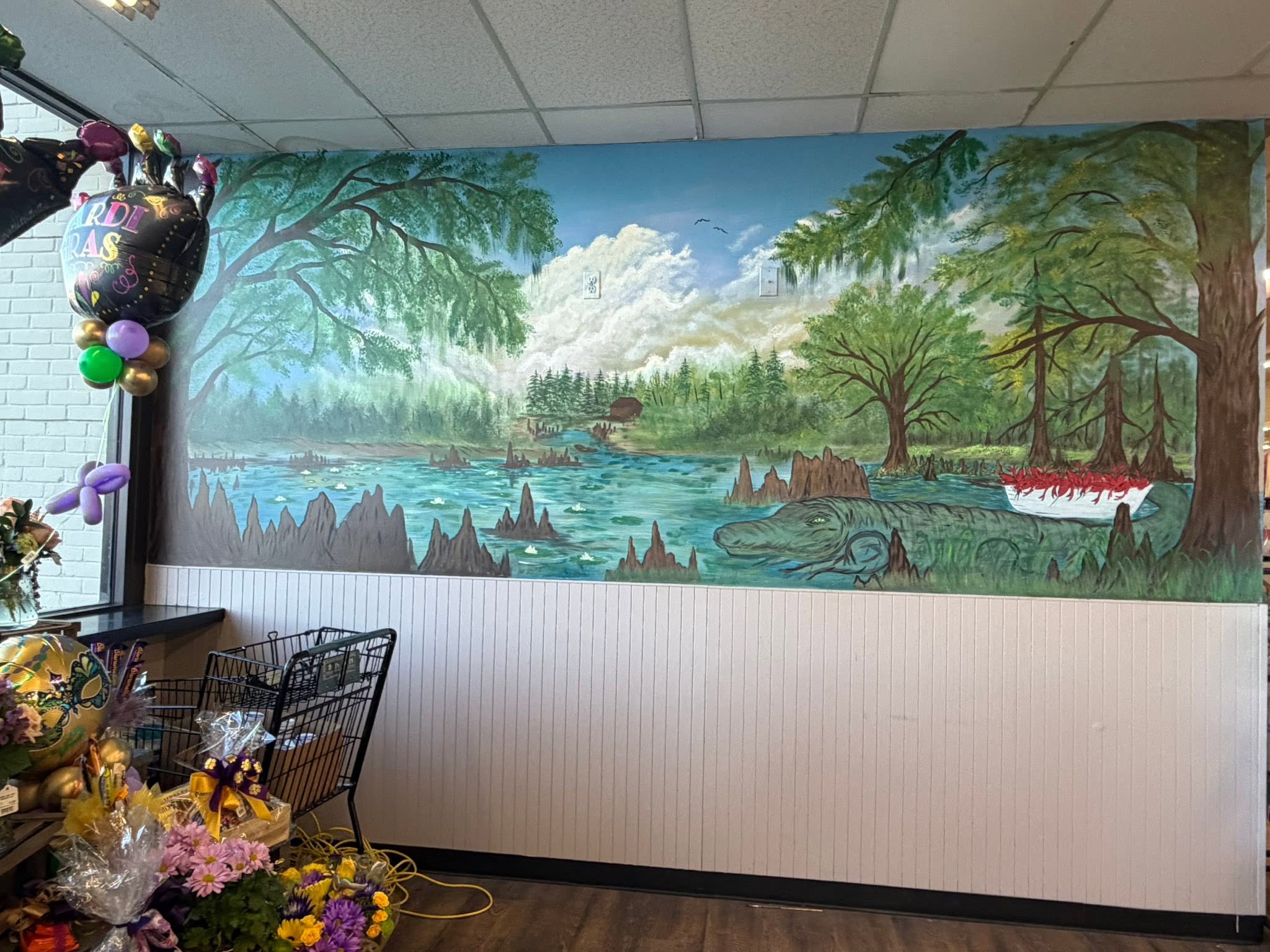 Hand-painted Louisiana swamp mural by Bridget Campbell LaVergne
